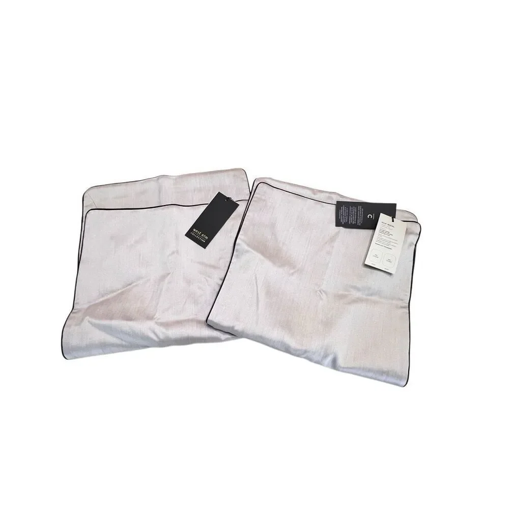 Lot of 2 West Elm Gray Silk Wool Rectangle Throw Pillow Covers NWT